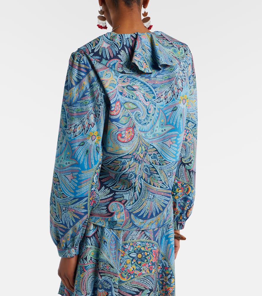 Printed ruffled cotton-blend shirt