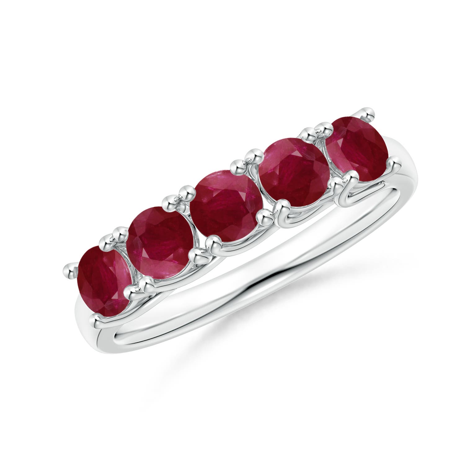Angara 1.4 Carats Half Eternity Five Stone Ruby Wedding Band in 18K White Gold