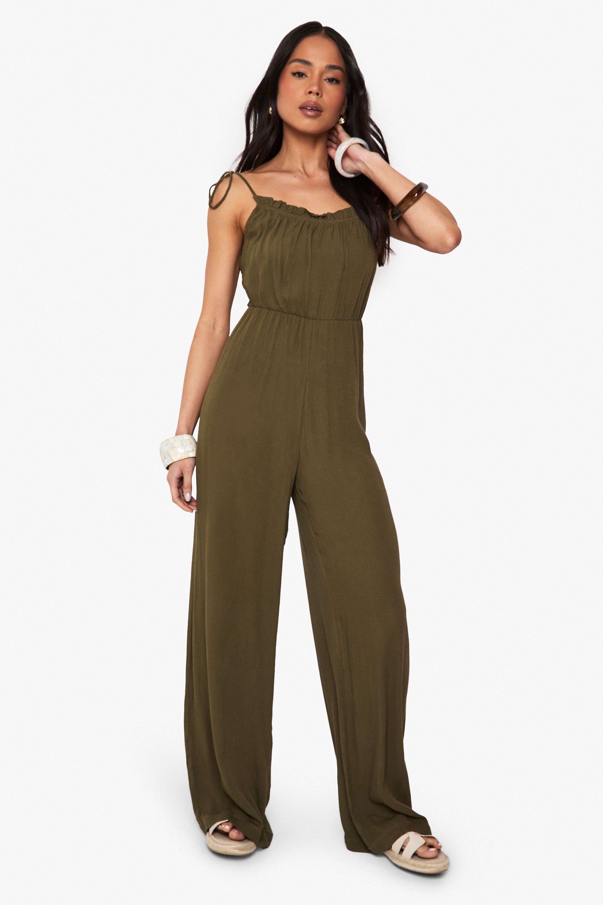 Boohoo Womens Cheesecloth Shoulder Jumpsuit - Green viscose