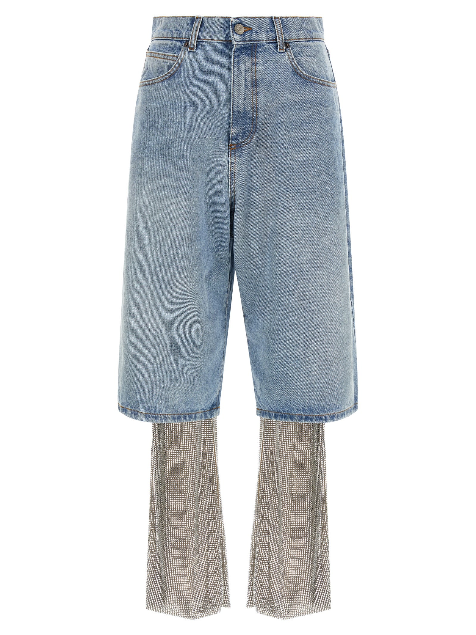 Crystal-Embellished Bermuda Shorts — Blue