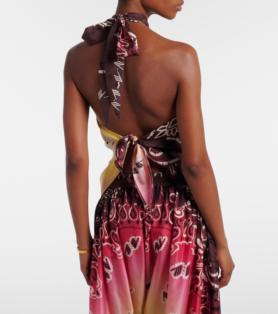 Printed halterneck silk top