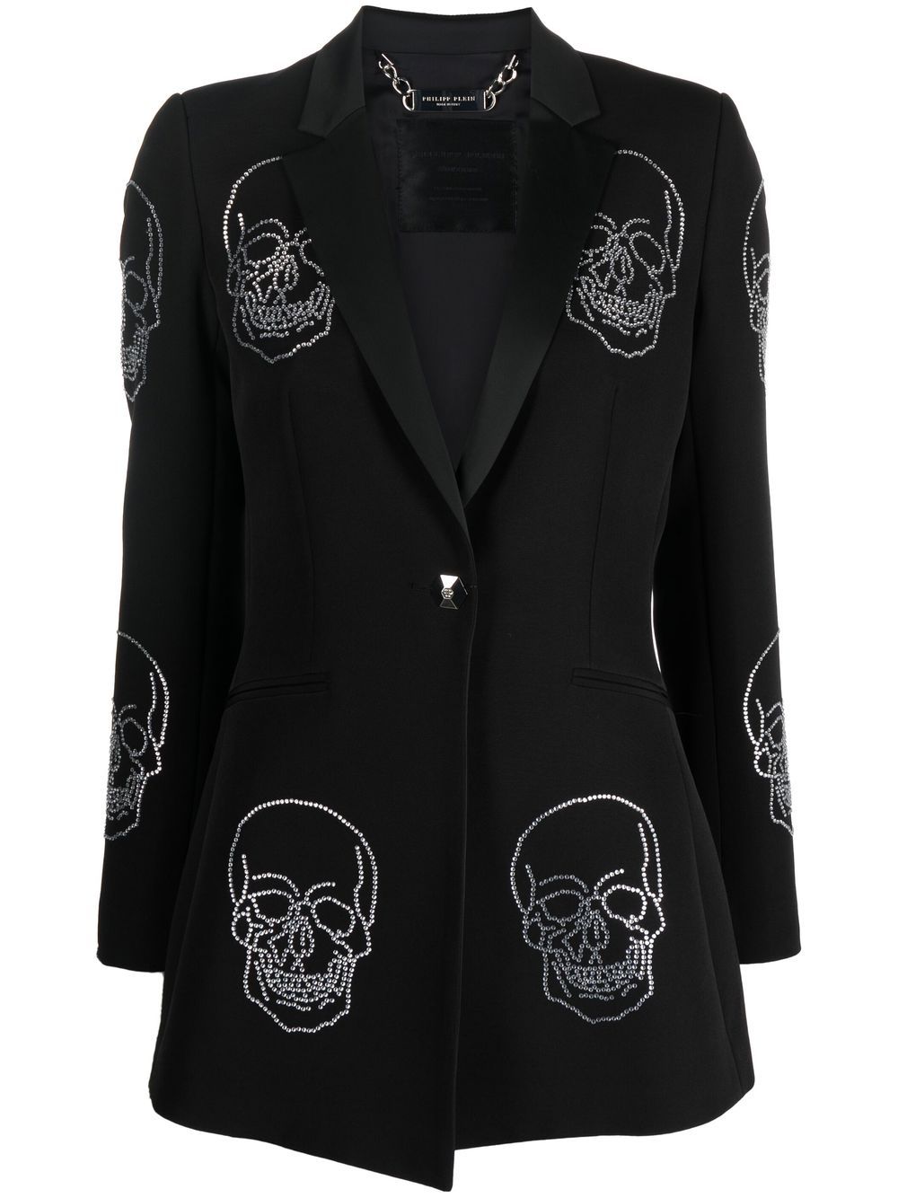 Skull-embellished single-breasted coat - Black