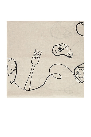 Misette Linen Tablecloth in Line Drawing - Cream. a