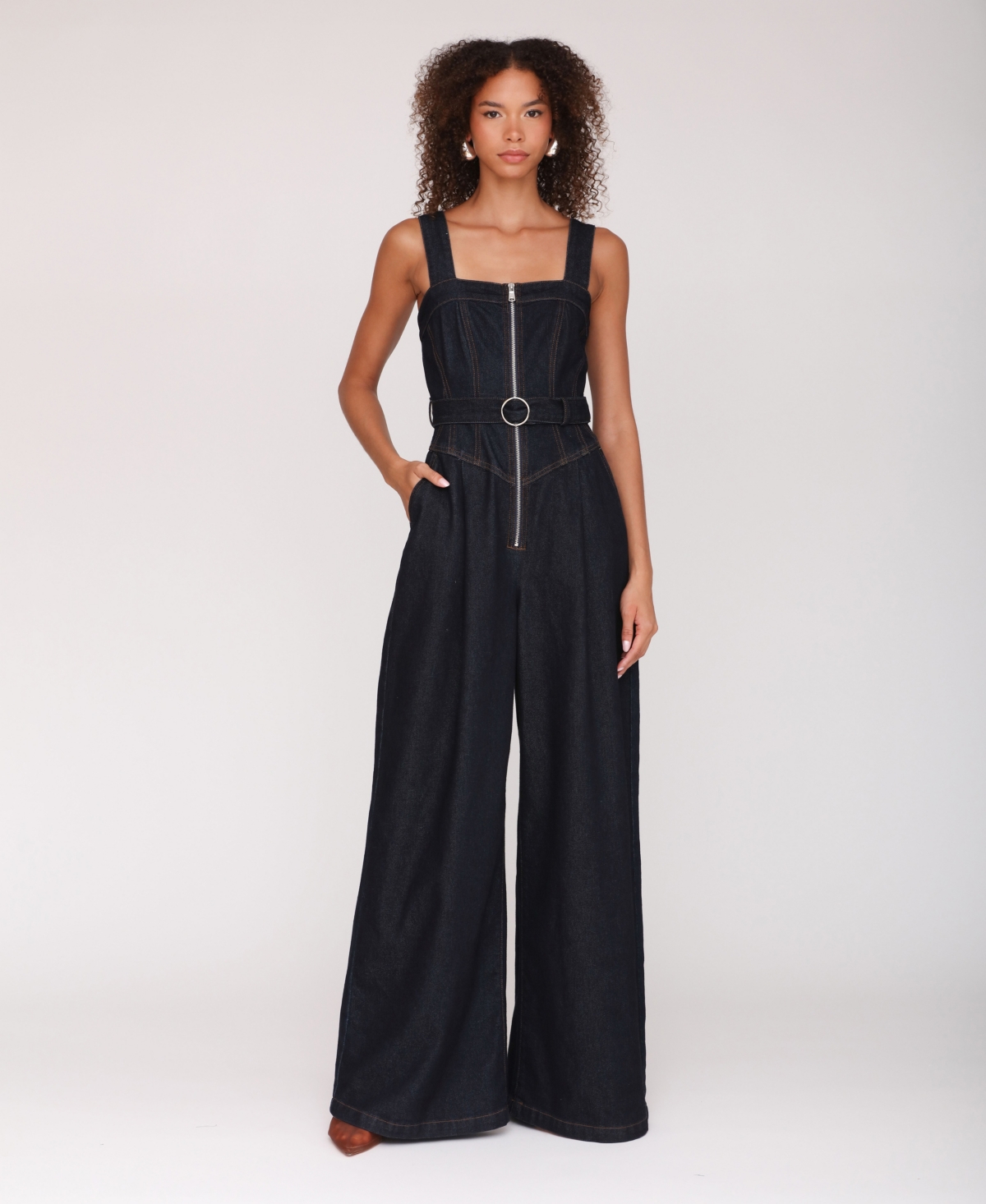 Women's Zip-Front Corset Jumpsuit - Dark Rinse Wash