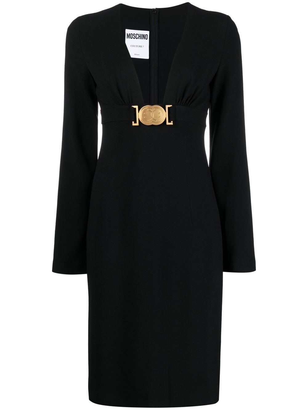 Logo-plaque long-sleeved dress - Black