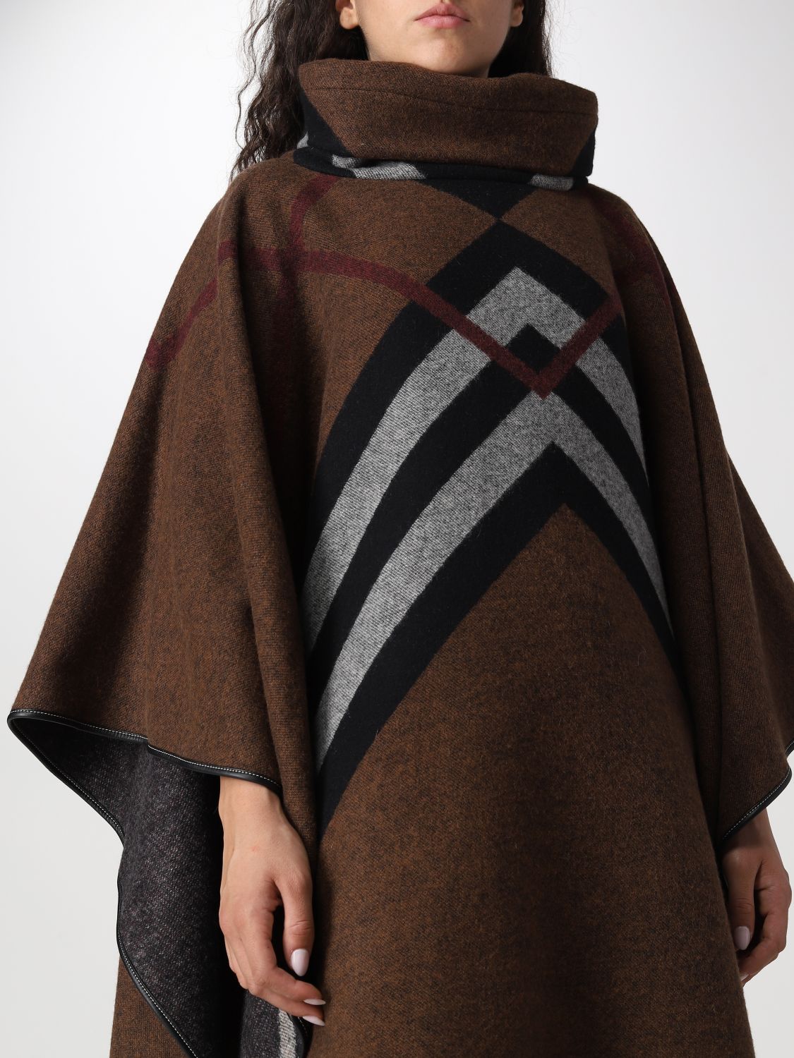 Chevron Check-jacquard cashmere poncho