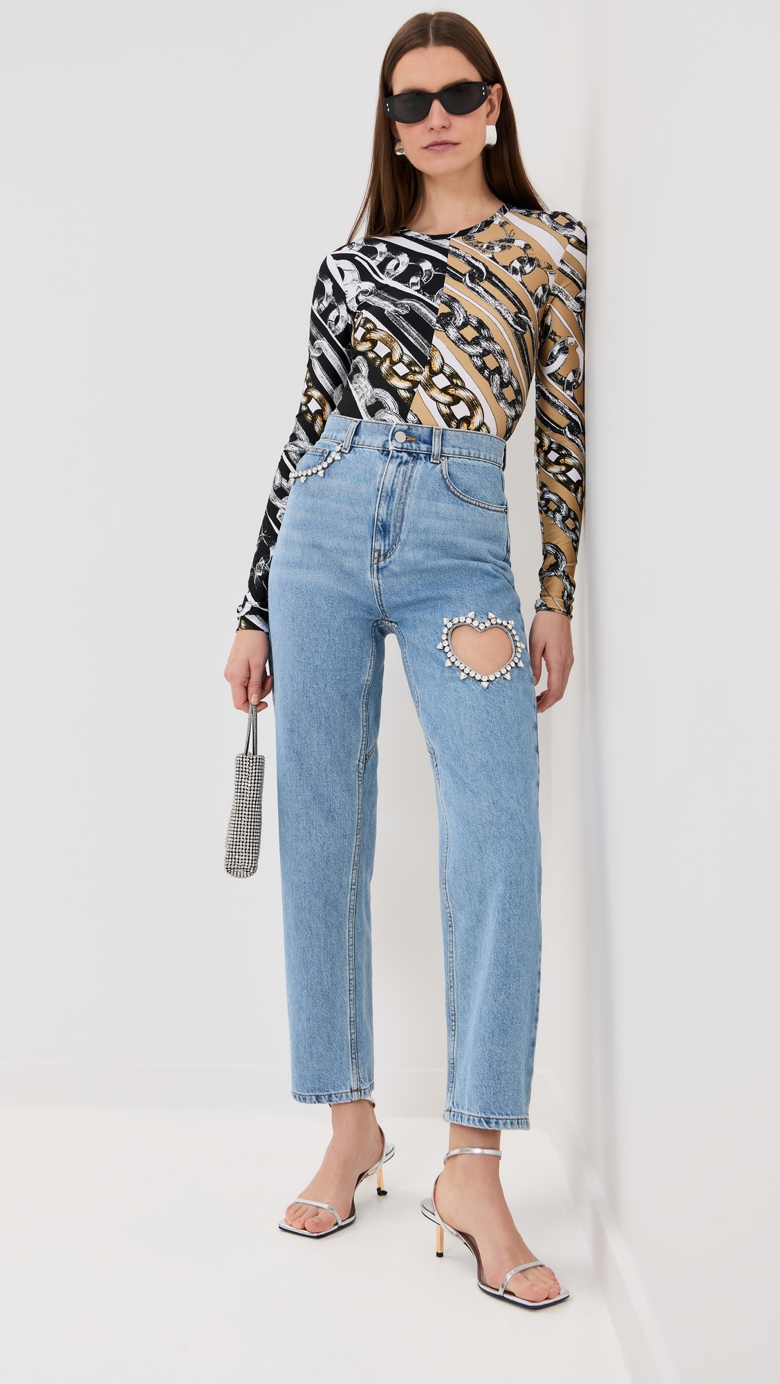 Crystal Heart Jeans Light Blue