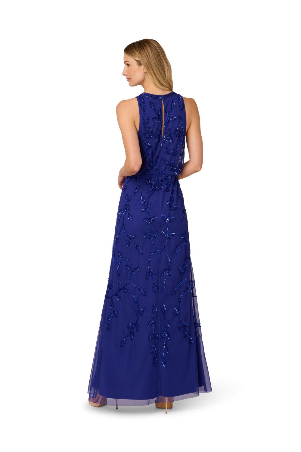 Adrianna Papell Women's Blouson Bead Long Dress in Blue