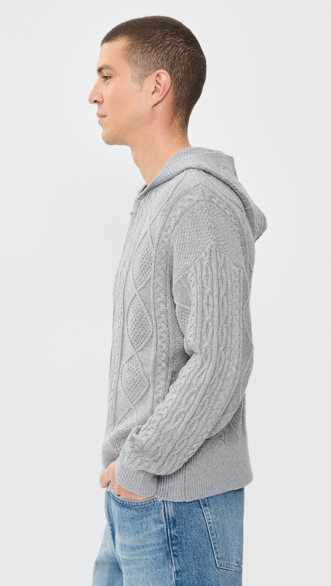 Liam Cable Knit Zip-Up Cardigan Heather Grey