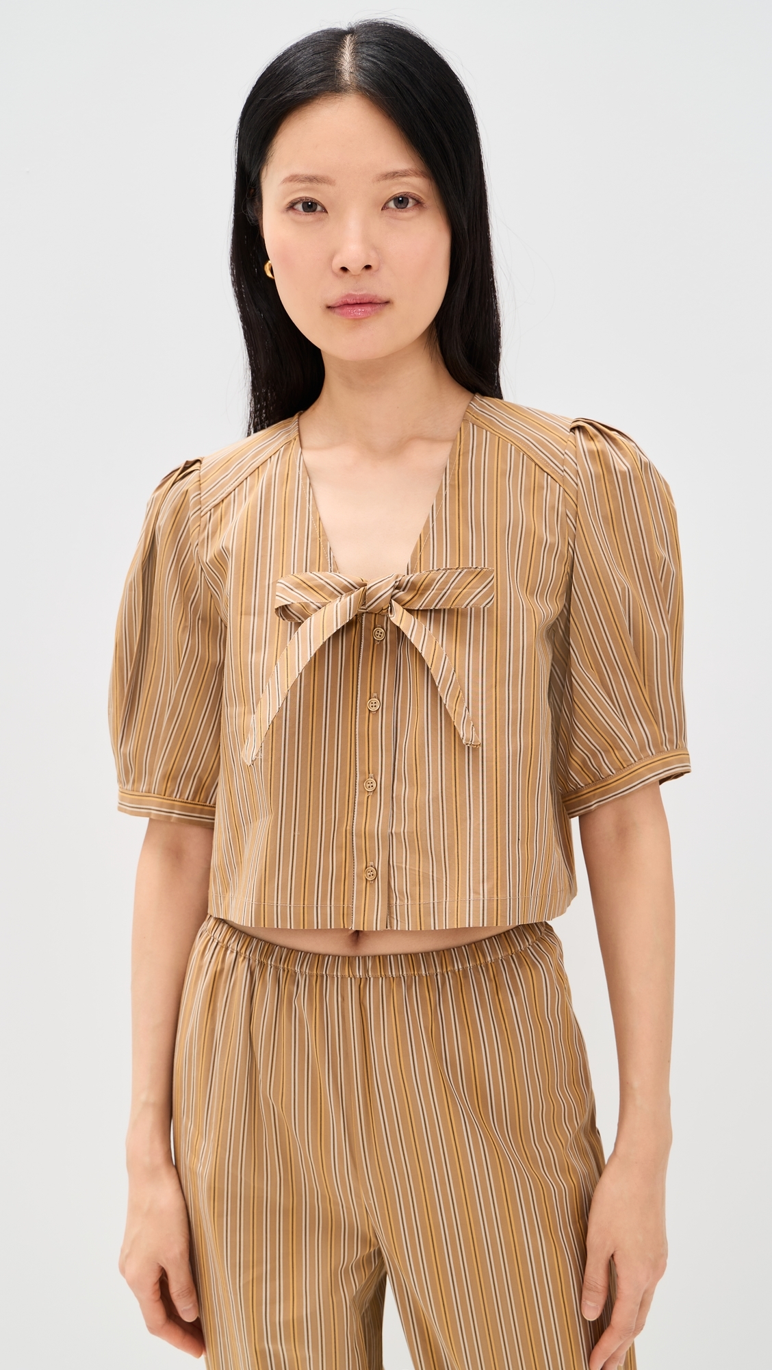 Striped Bow Blouse Light Brown