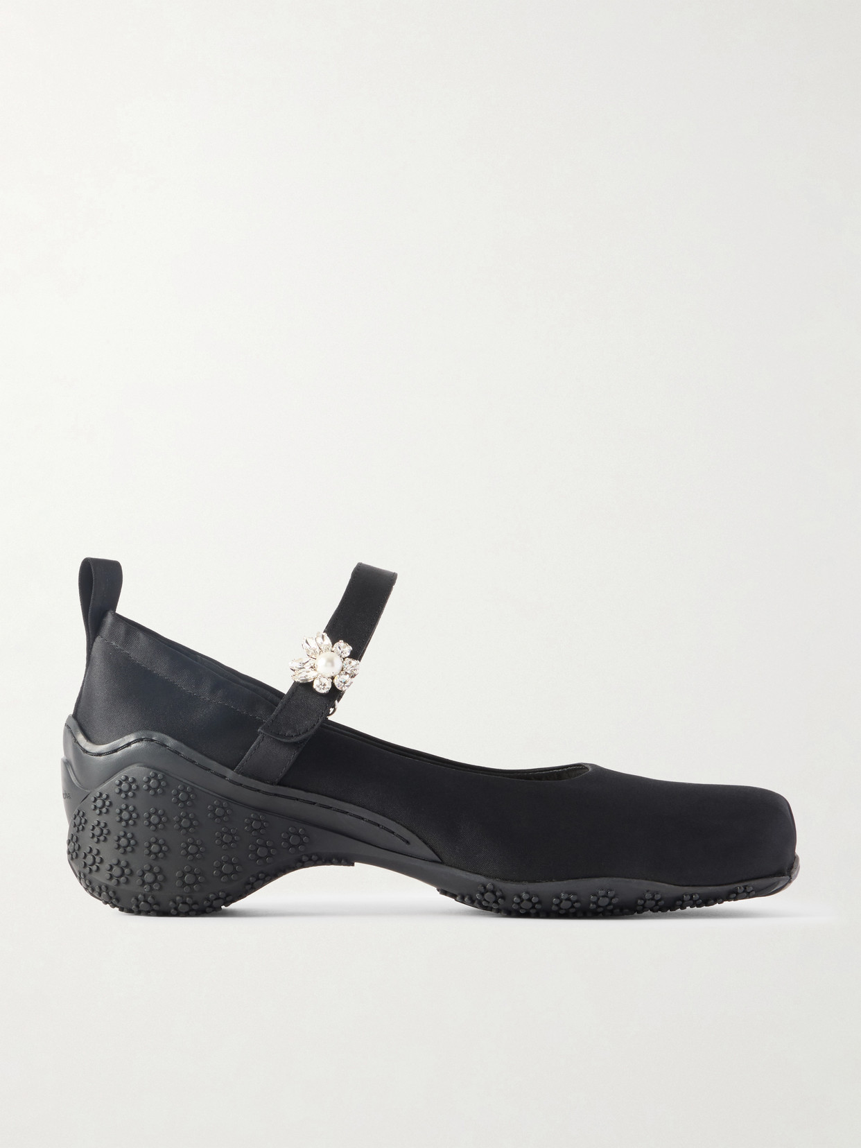 Embellished Satin Mary Jane Pumps - Black