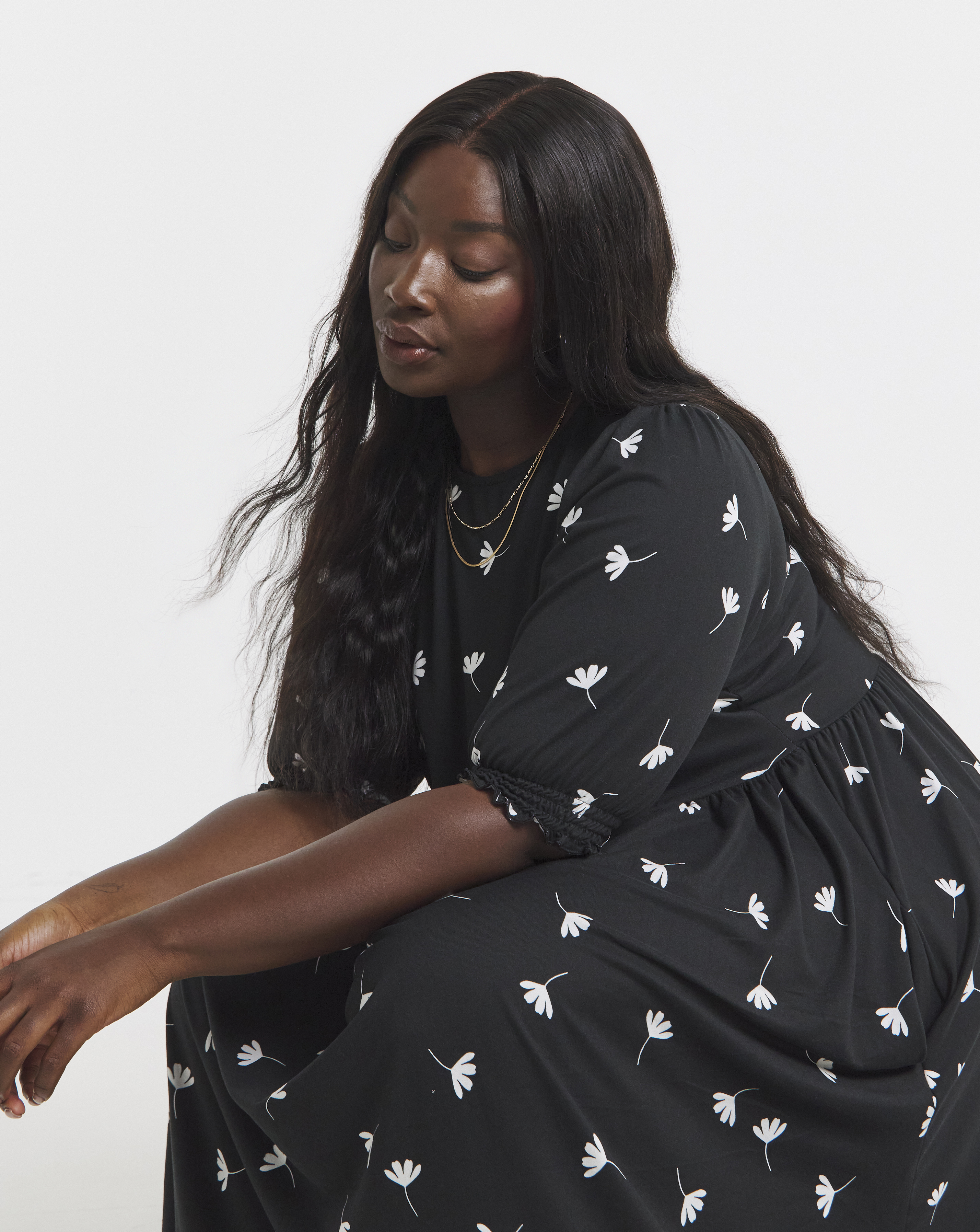 Black Ditsy Supersoft Midi Dre