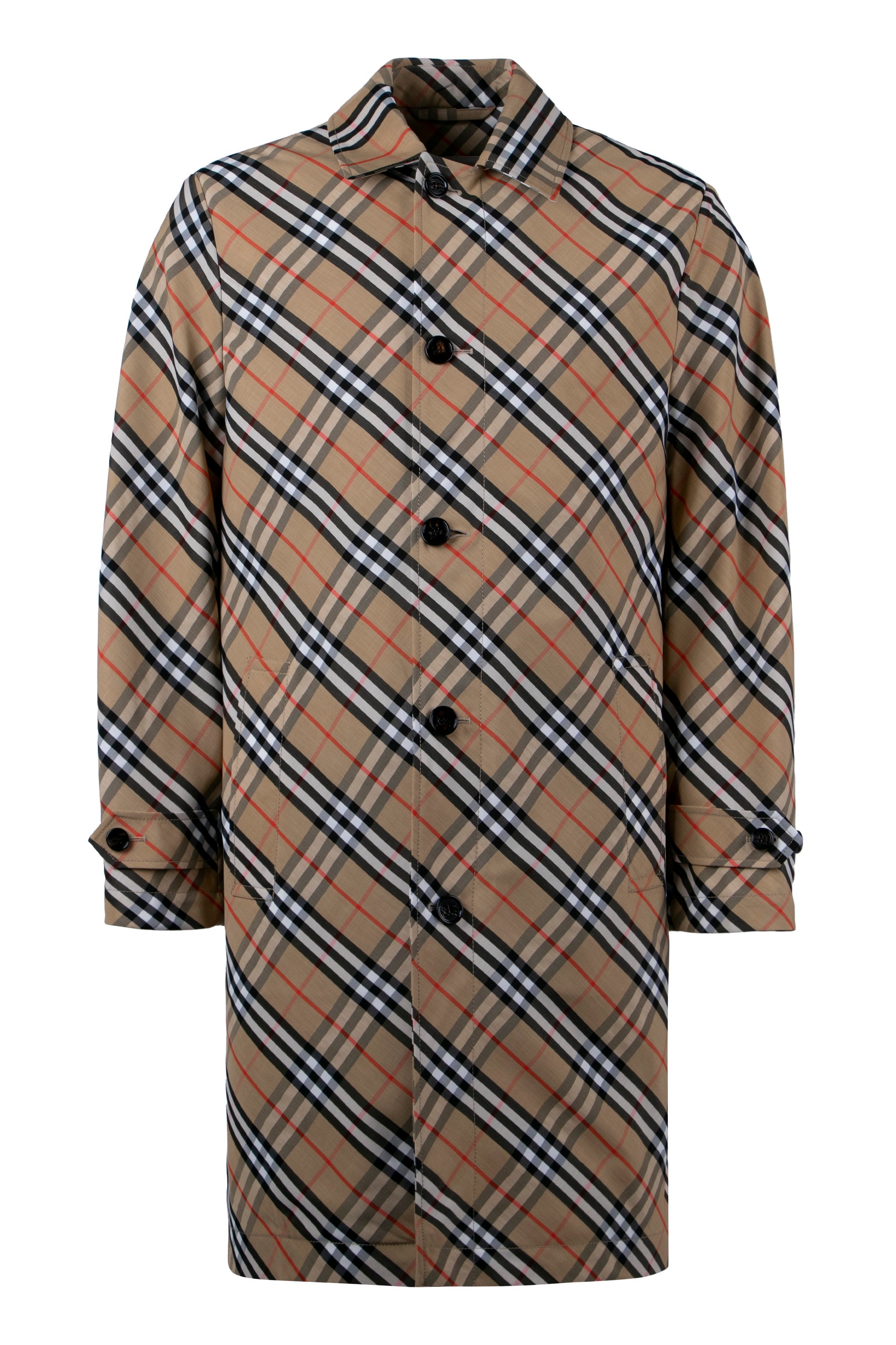 Check Pattern Polyester Raincoat — Beige