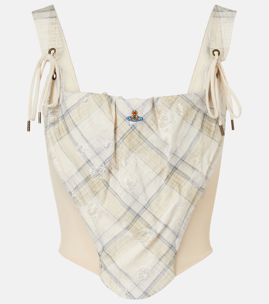 Puppy tartan cotton-blend top