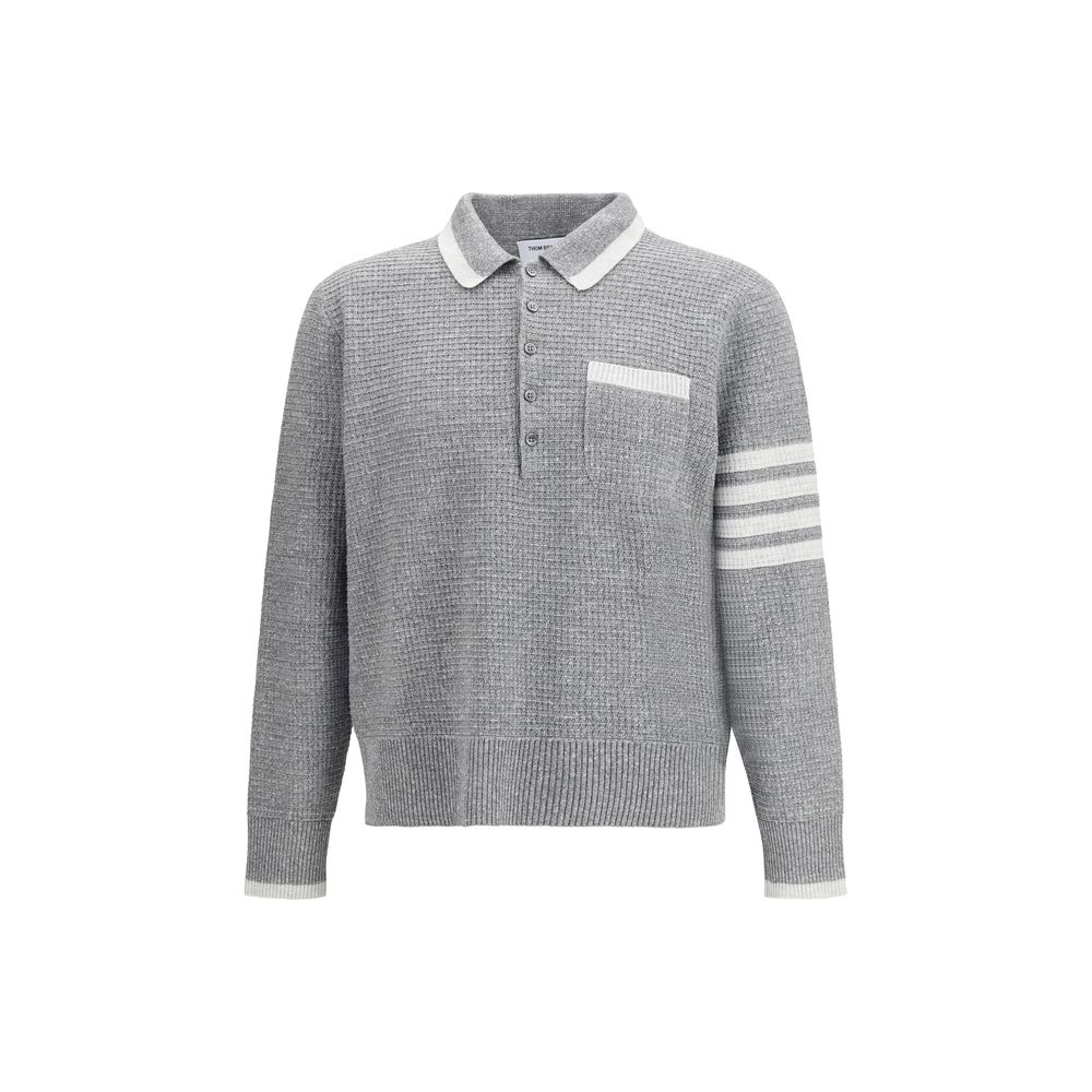 Wool-Silk Blend Knit Polo — Gray