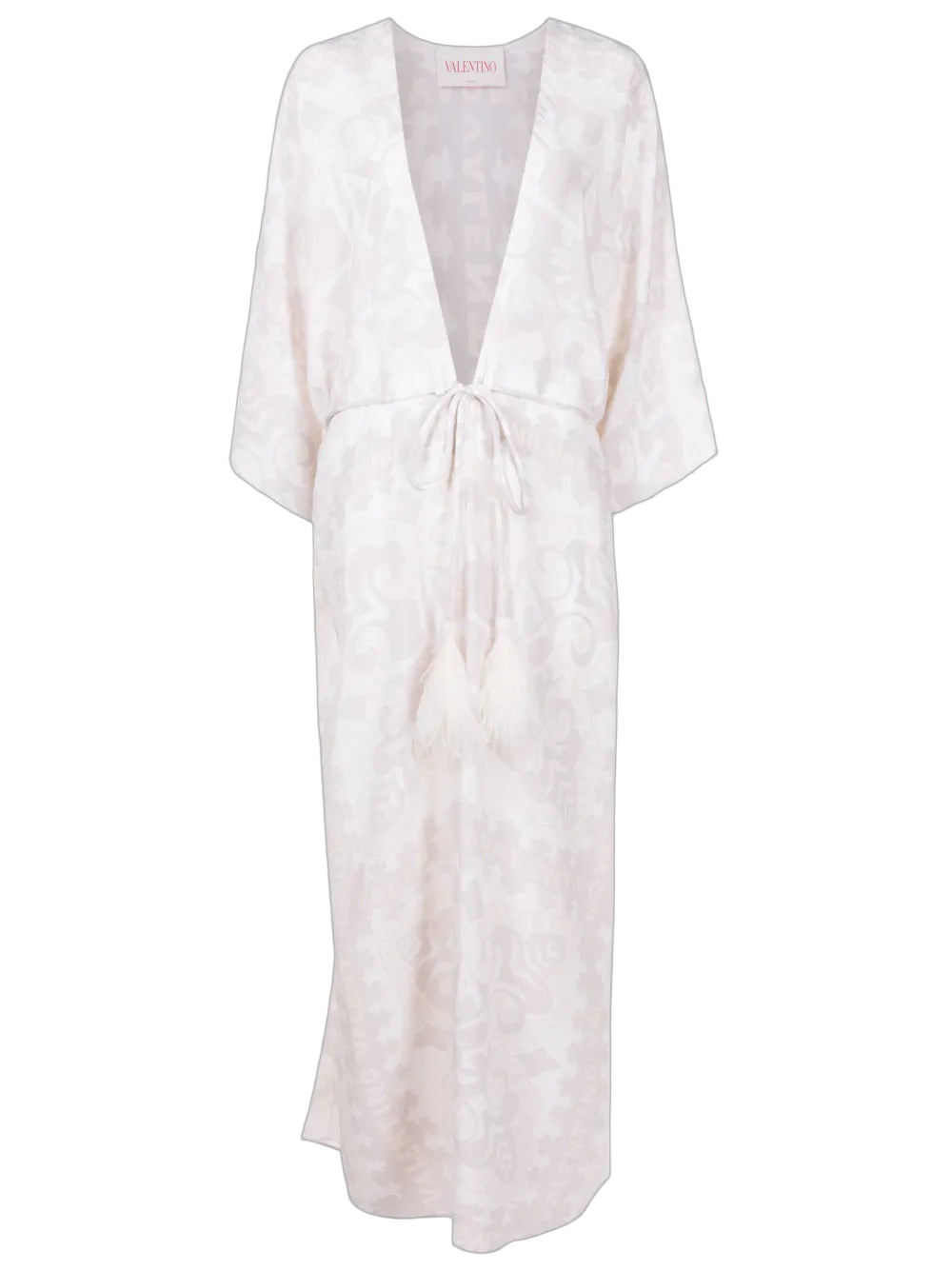 Geometric-Print Silk Beach Cover-Up — Beige