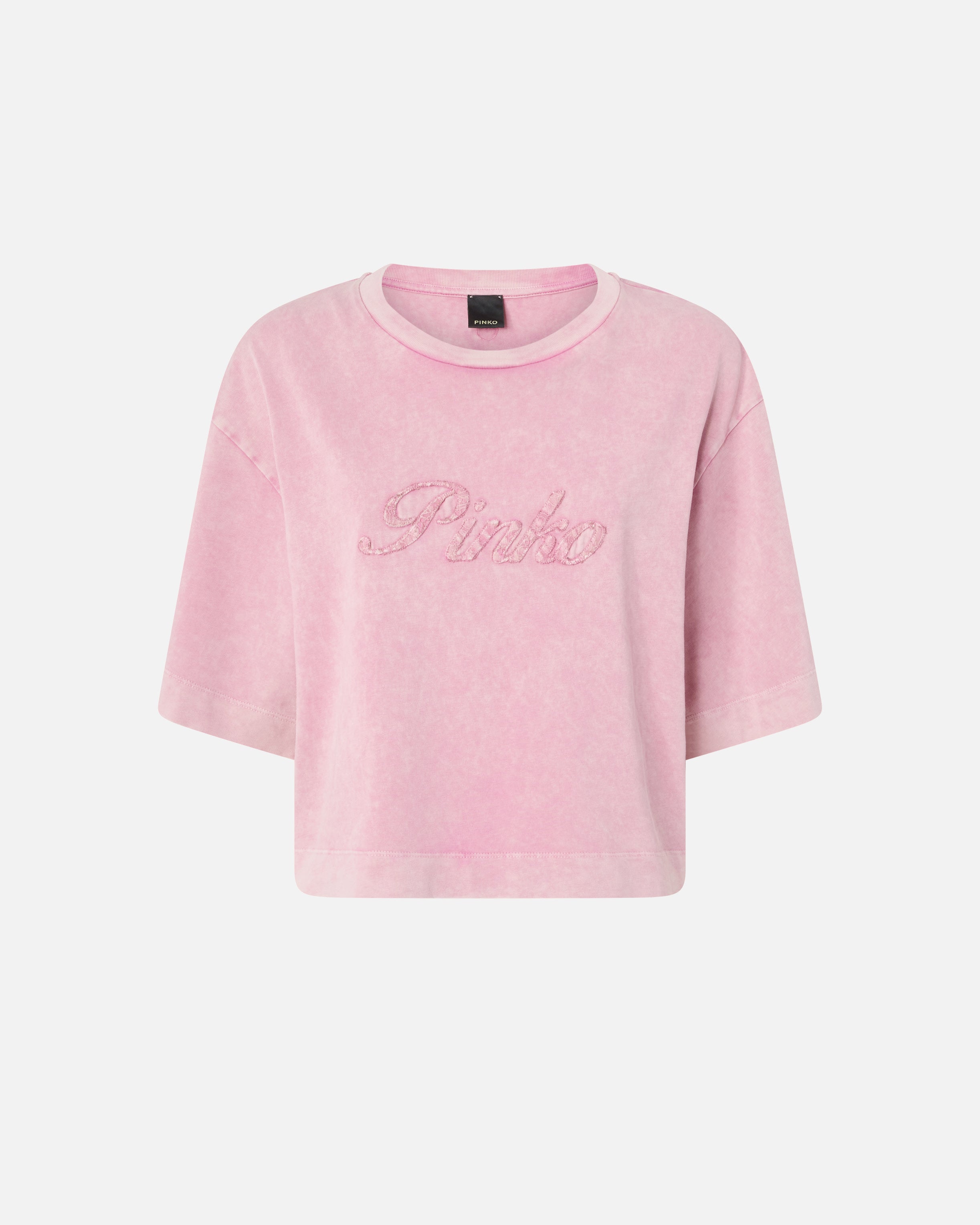 Cropped T-shirt with distressed embroidery - L