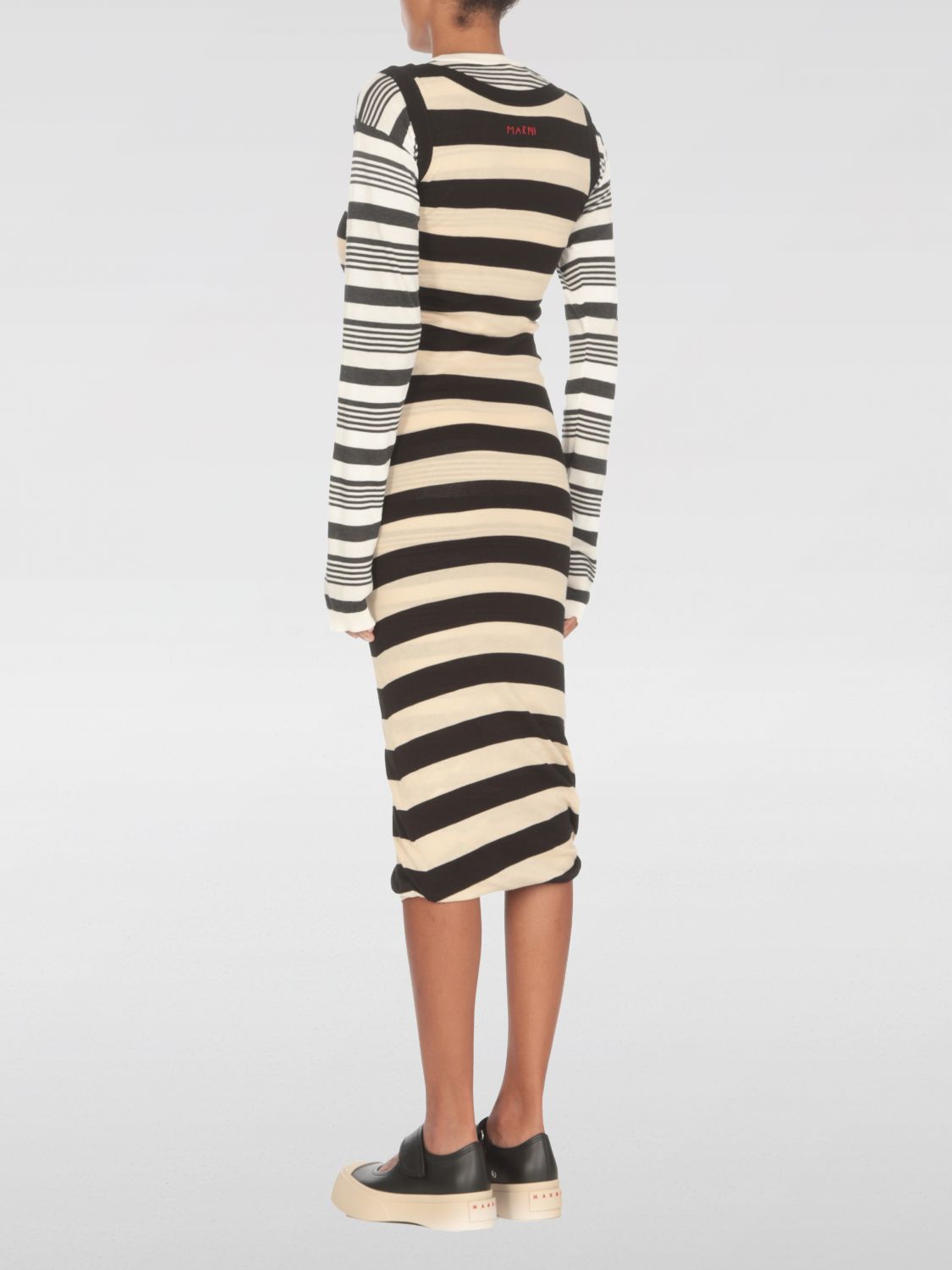 Stripes cotton midi dress - White