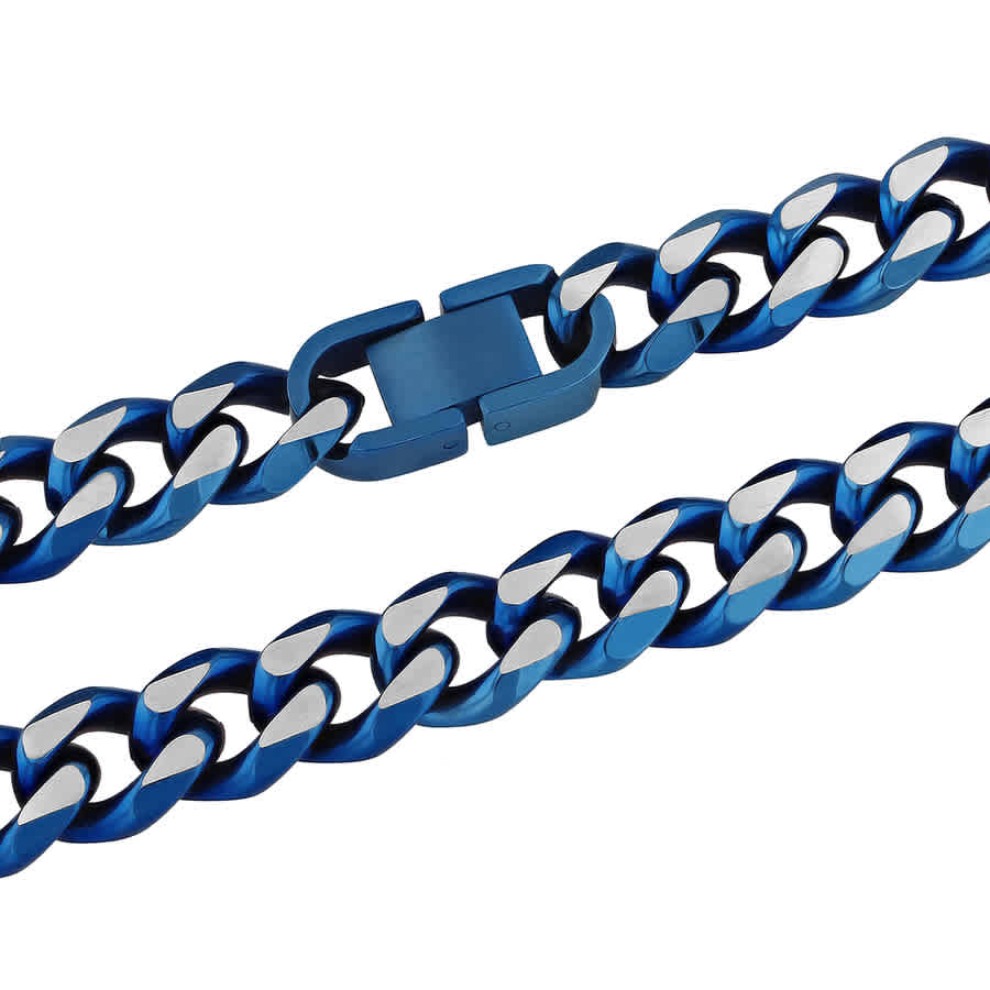Stainless Steel With Blue IP Curb Link Fashion Chain