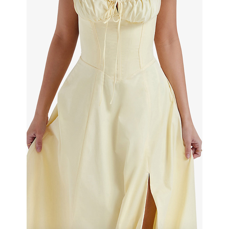 Womens Buttercup Carmen Gathered-cup Stretch Cotton-blend Midi Dress