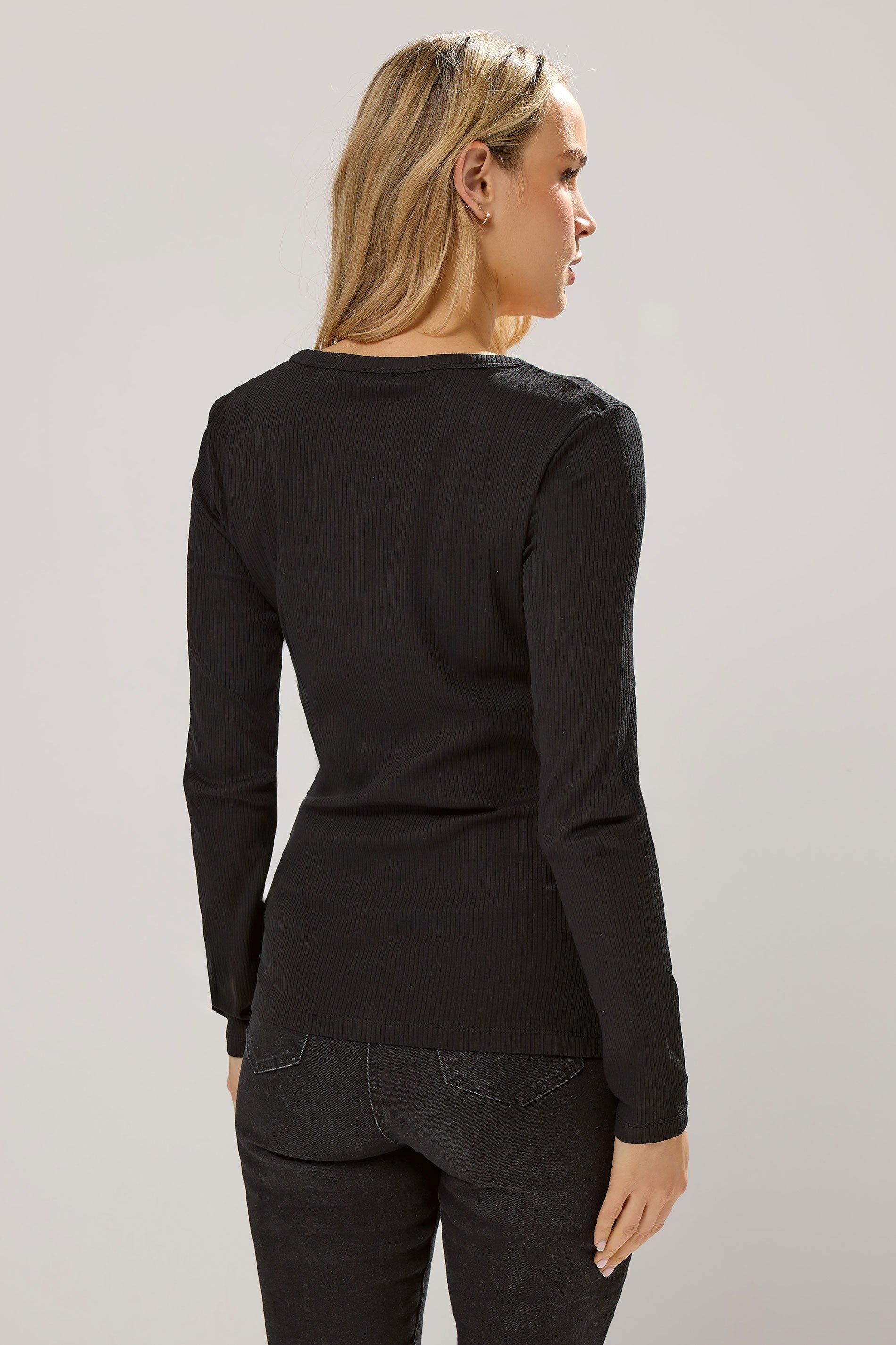 Long Tall Sally Tall Ribbed Henley Top In Black
