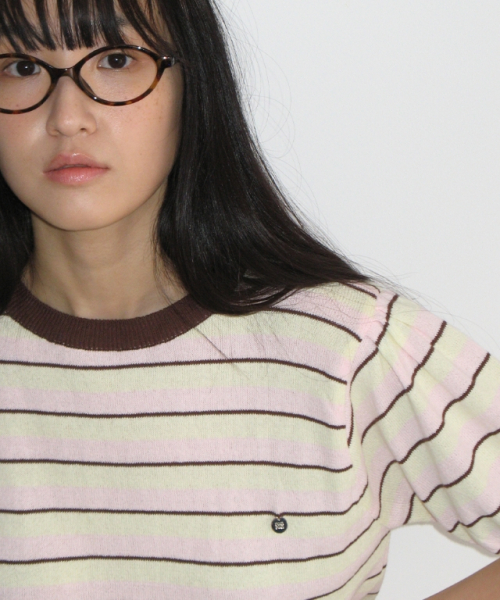 STRIPE PUFF KNIT YELLOW BROWN