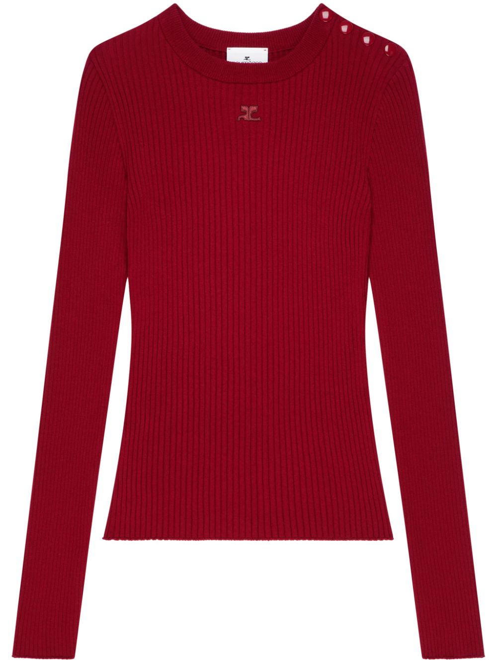 Ribbed-knit press-stud jumper - Red
