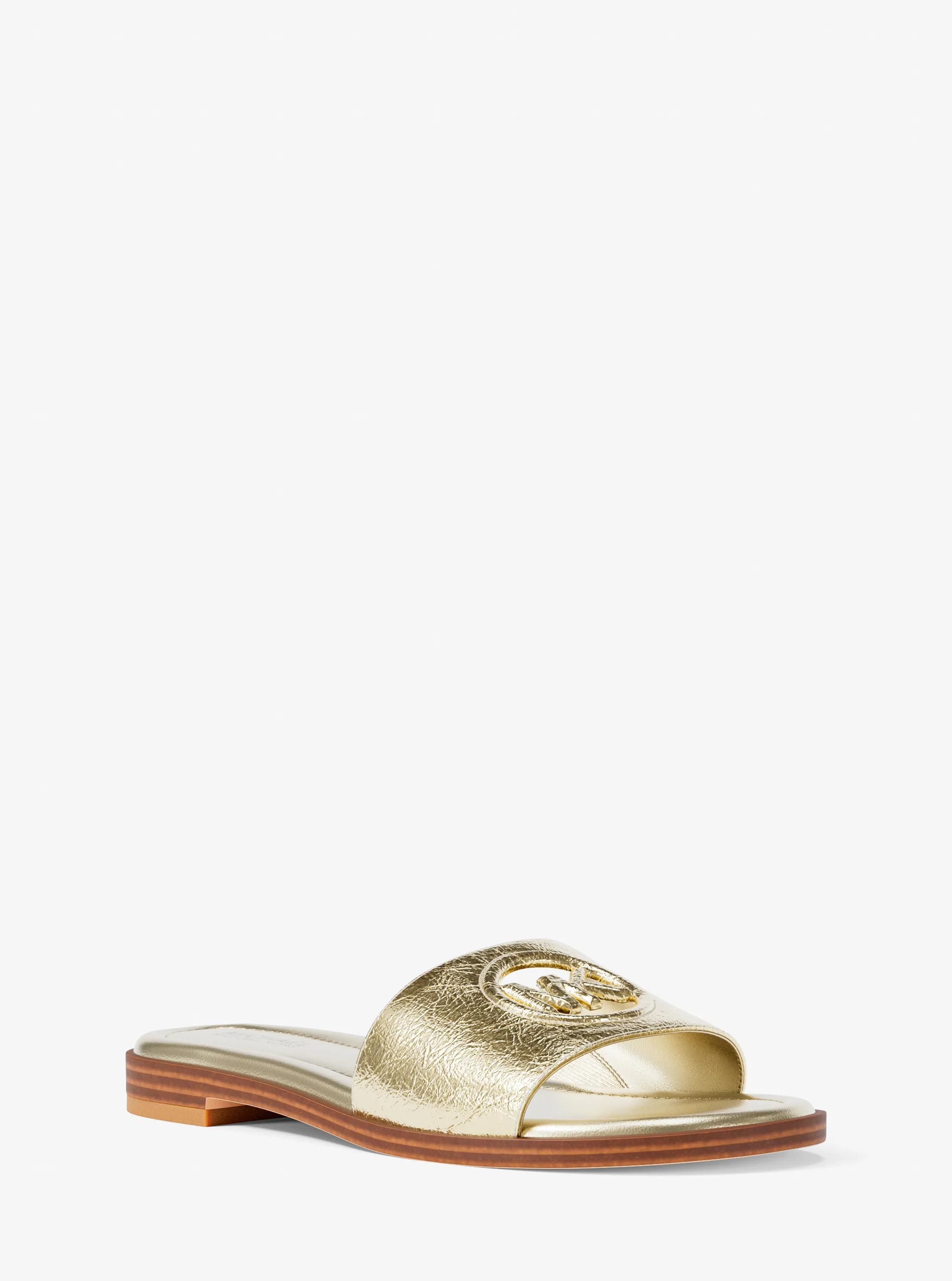 Carissa Crackled Metallic Slide Sandal in Gold - size 8.5