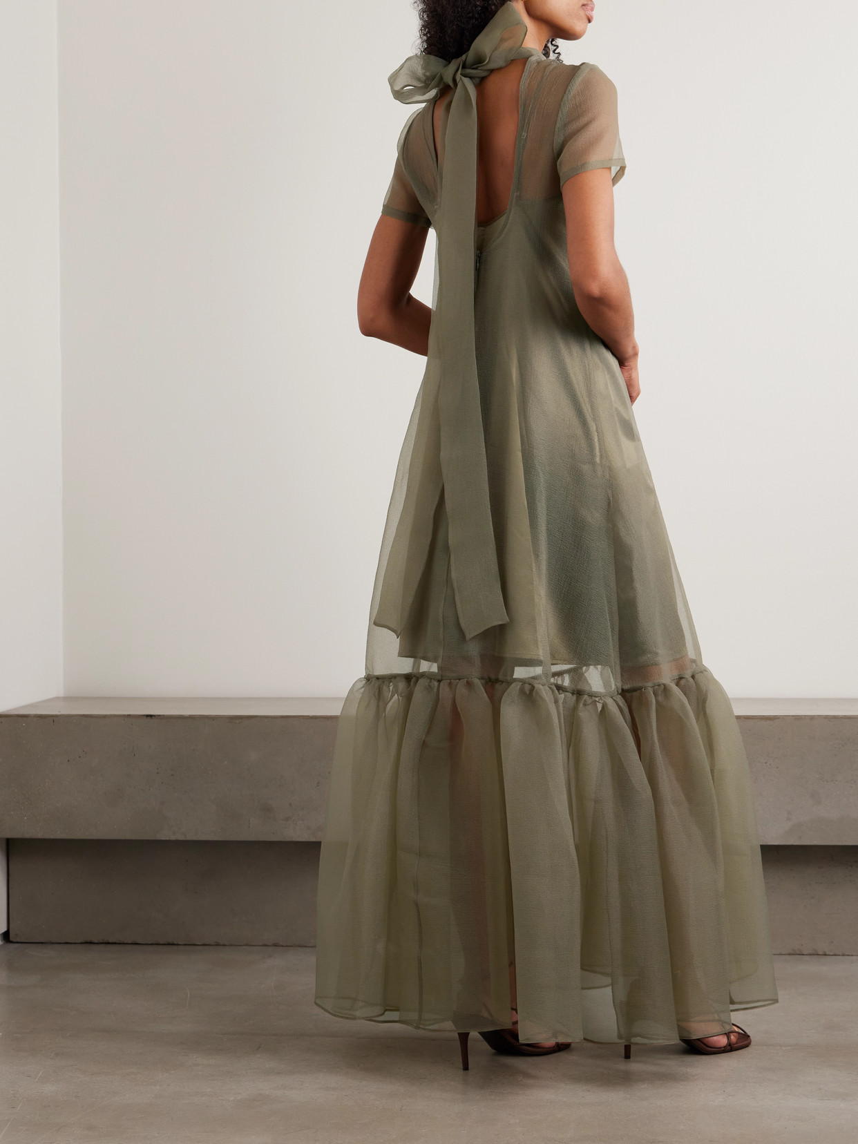 Calluna Ruffled Organza Maxi Dress - Green