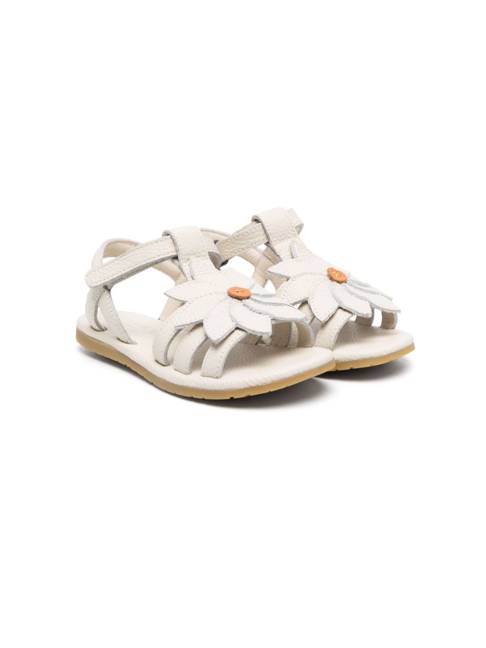 Daisy-appliqué leather sandals - Neutrals
