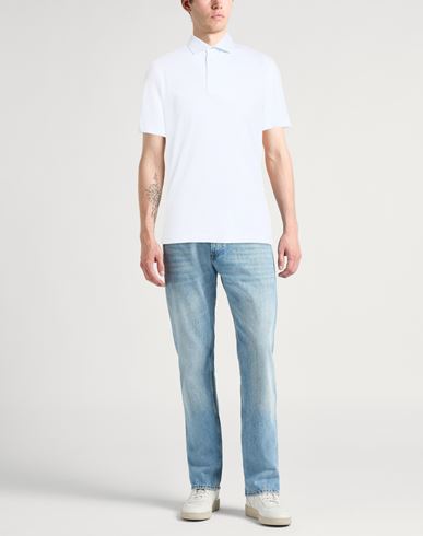 Man Polo shirt Sky blue Size L Cotton, Linen