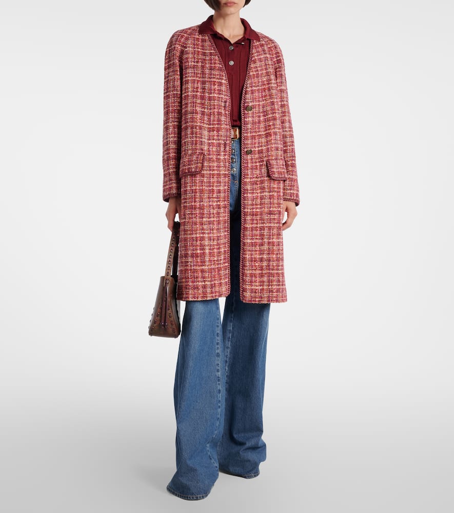 Checked cotton and wool-blend coat