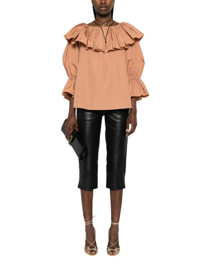 Orange Round Neck Ruffled Top
