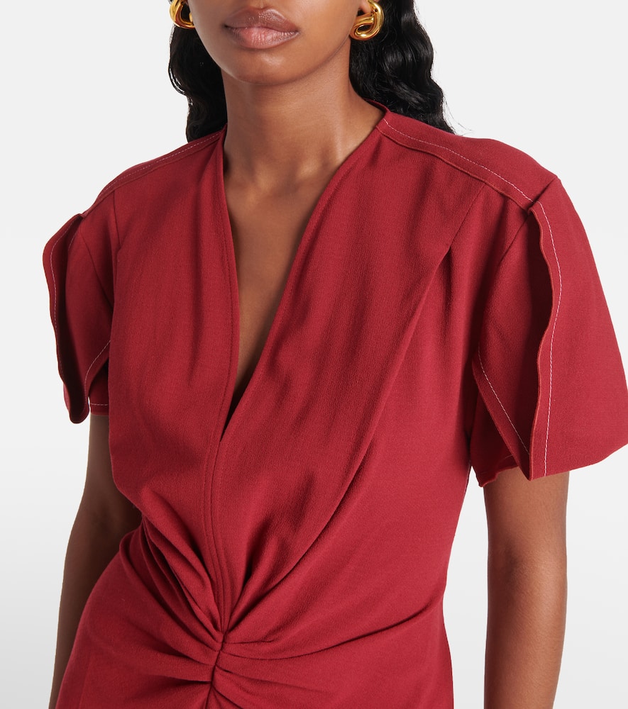 Gathered wool-blend midi dress
