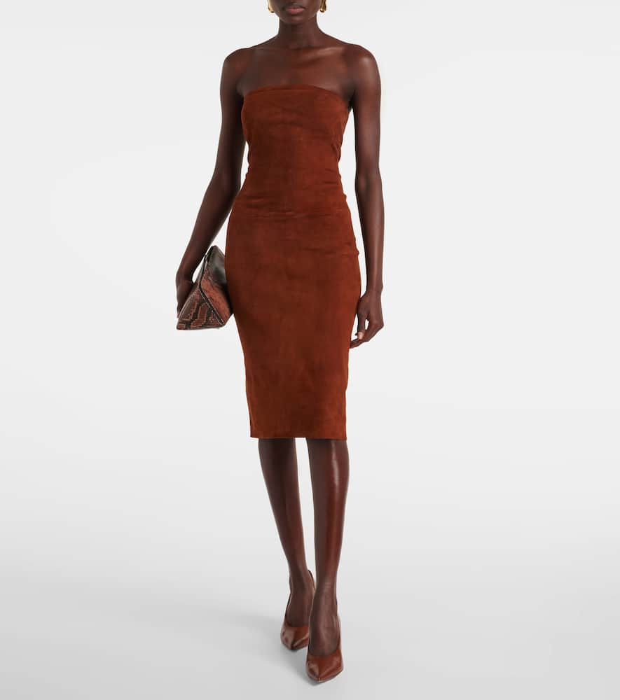 Monica strapless suede midi dress