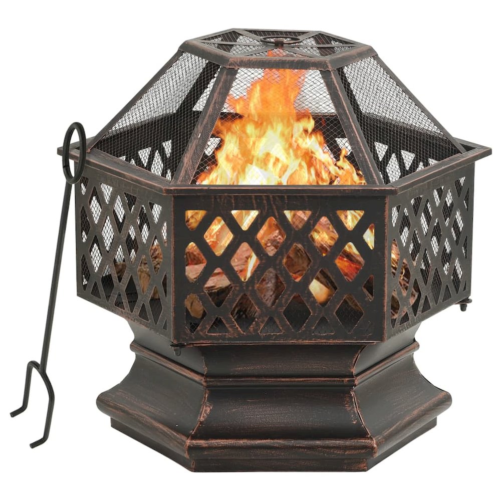 Rustic Fire Pit with Poker 24.4"x21.3"x22" XXL Steel, 311887