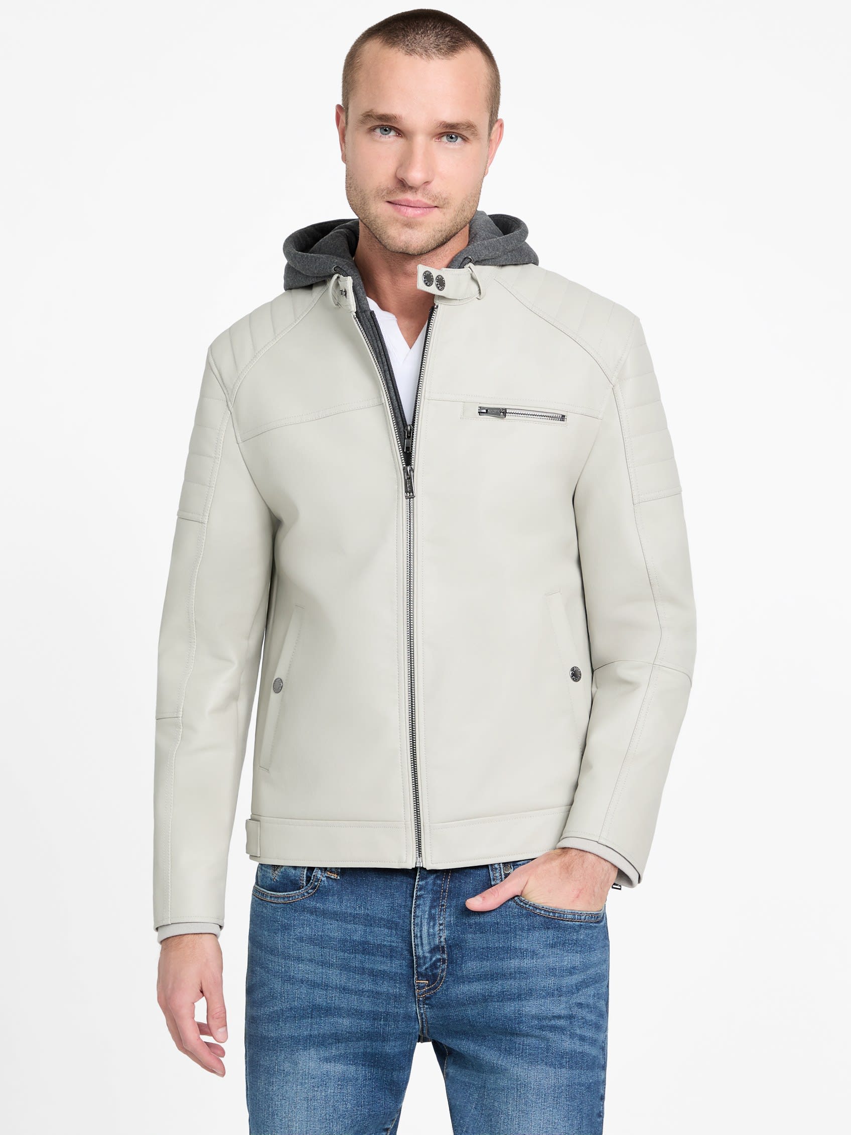 Danilo Faux-Leather Hooded Moto Jacket