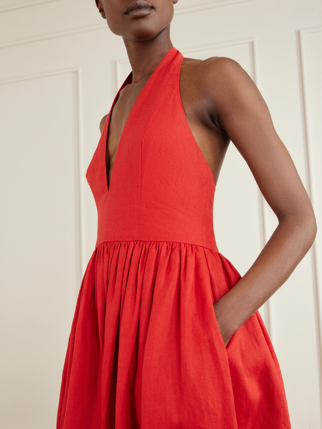 Grazia Gathered Linen Midi Dress - US00