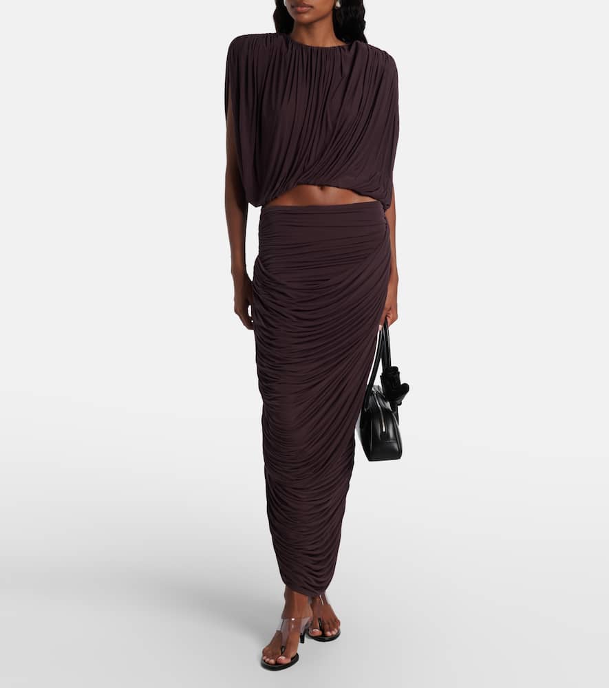 Draped high-rise maxi skirt