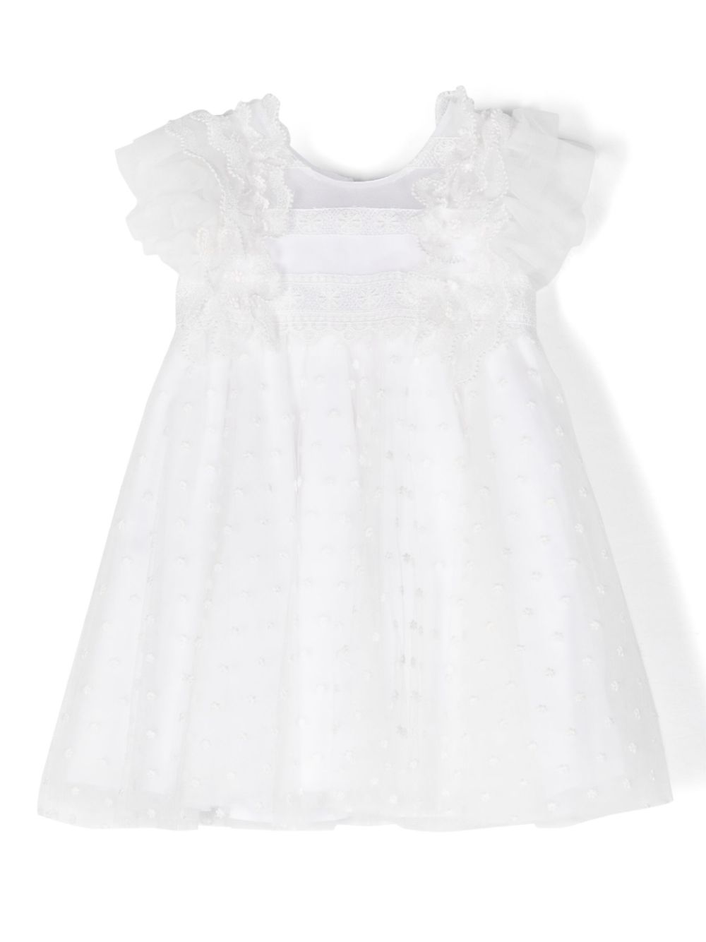 Floral-embroidered tulle dress - White