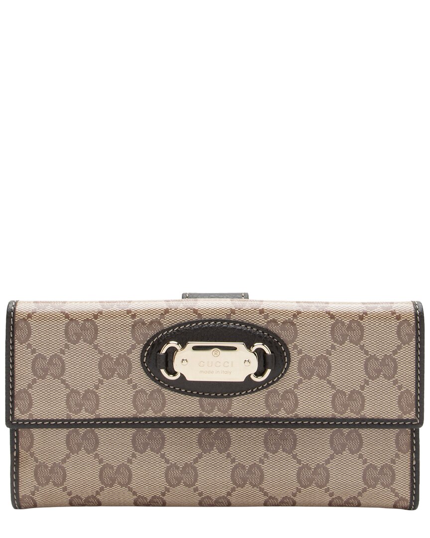 Beige, Brown Coated Canvas, Leather GG Crystal Logo Wallet (Authentic  Pre-Loved)