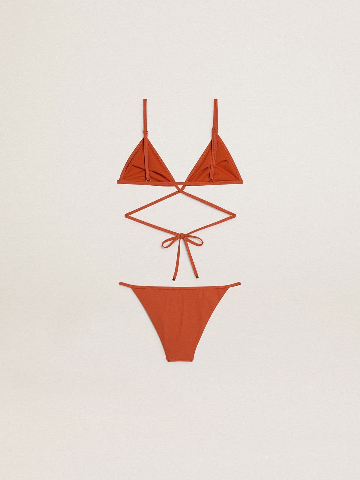 Golden Goose - Women's Bikini In Brick-red Ribbed Jersey With Lacing And Gold Details, Woman, Size: XS