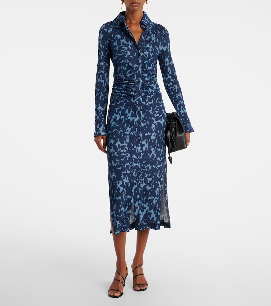 Claudia printed ruched jersey shirt dress