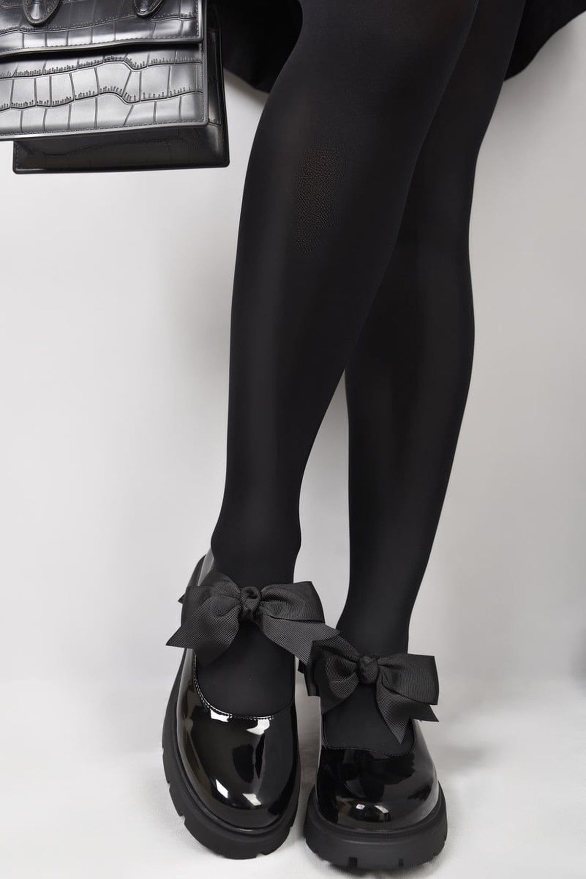 Ikrush Taylee Chunky Sole Patent Ballet Flats With Bow Detail In Black