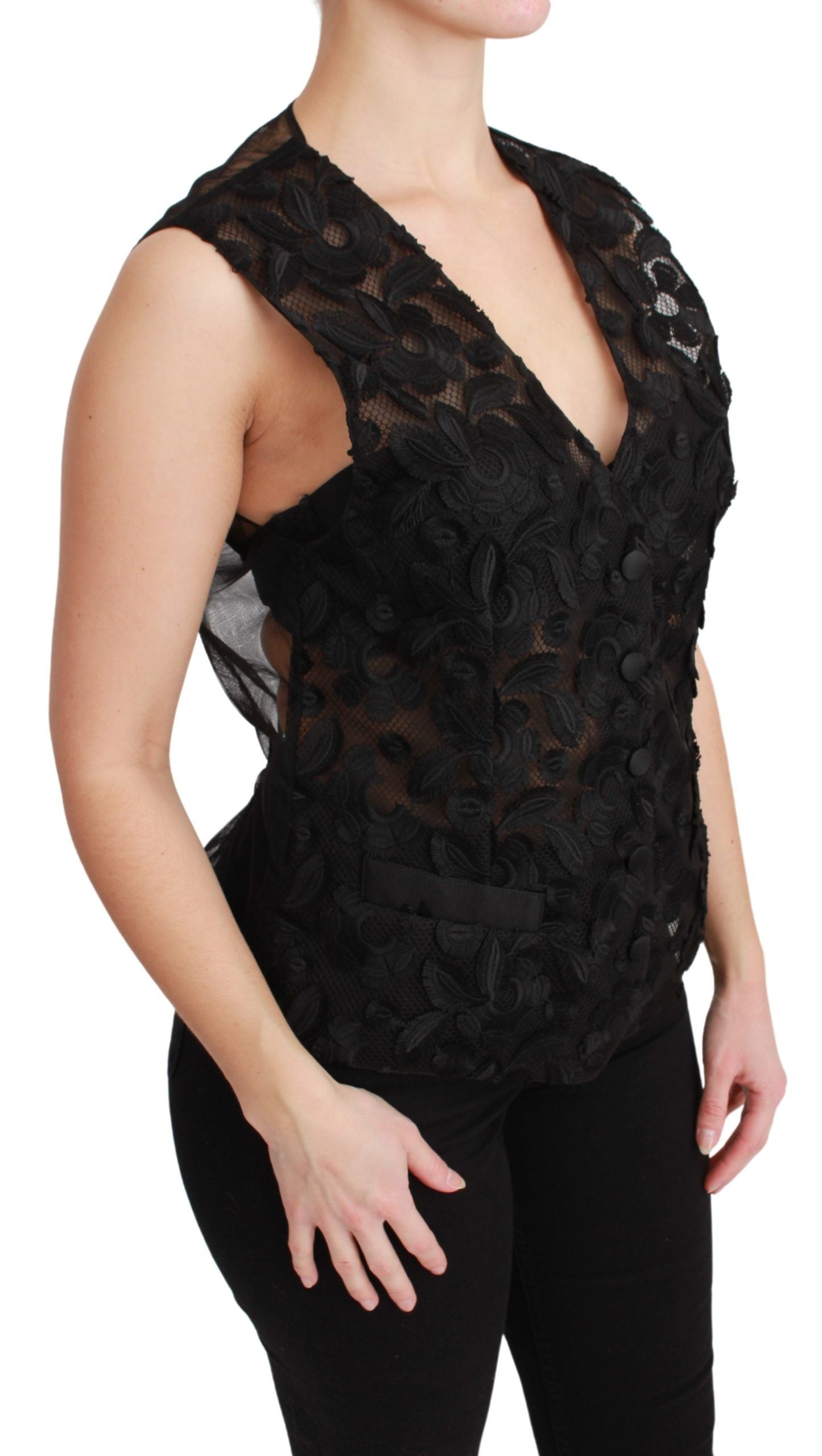 Floral Brocade Vest — Black