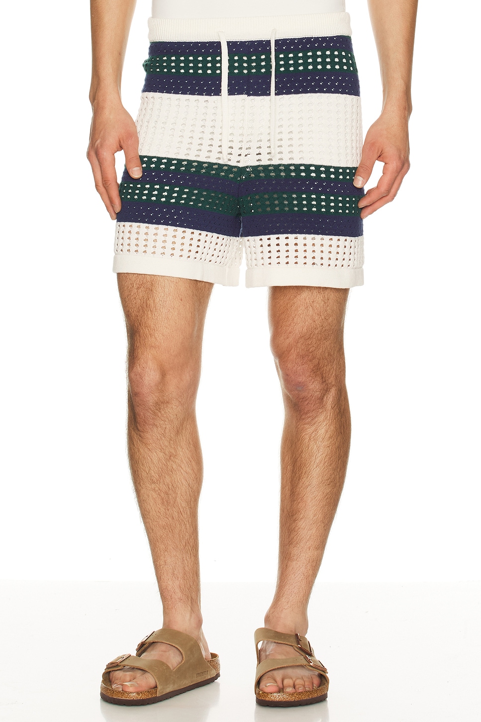 Agua Bendita Maury Shorts in Blue Green & White Stripe - White,Navy. 30 also