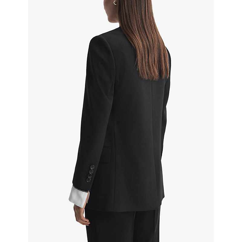 Womens Black Alia Notched-lapel Oversized Wool-blend Blazer 12