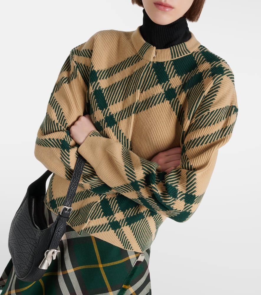 Check wool-blend cardigan