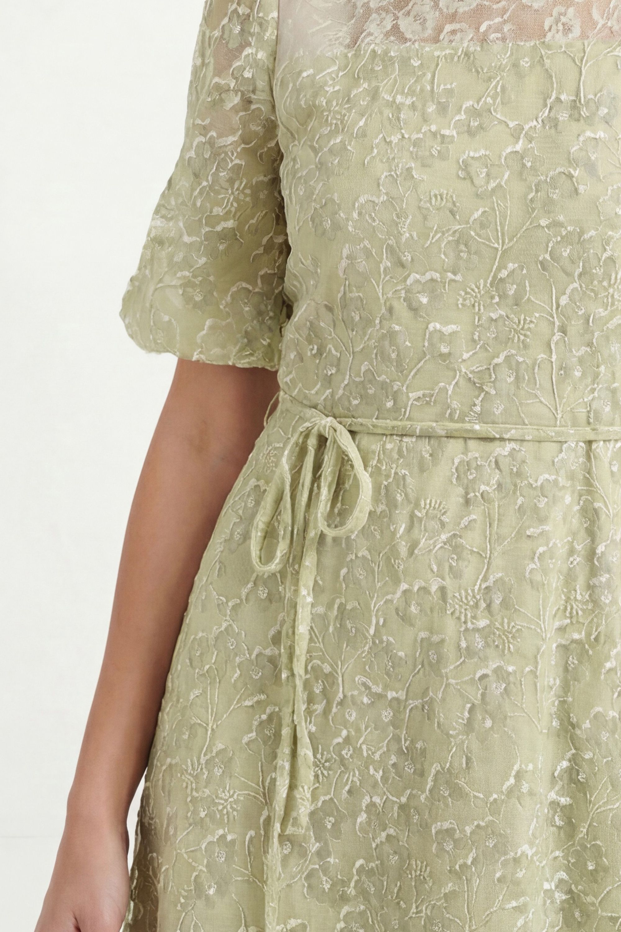 Wallis Womens Petite Burn Out Floral Organza Midi Dress - Green
