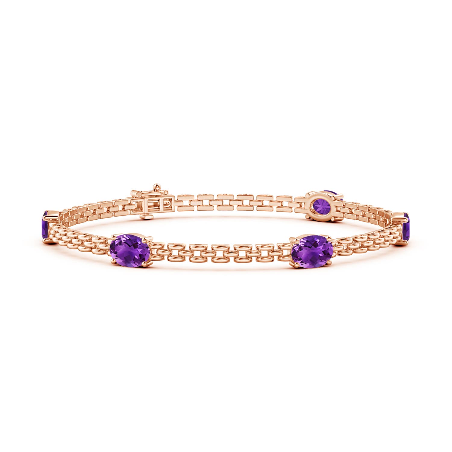 Angara 3.5 Carats Five Stone Oval Amethyst Station Link Bracelet in 14K Rose Gold